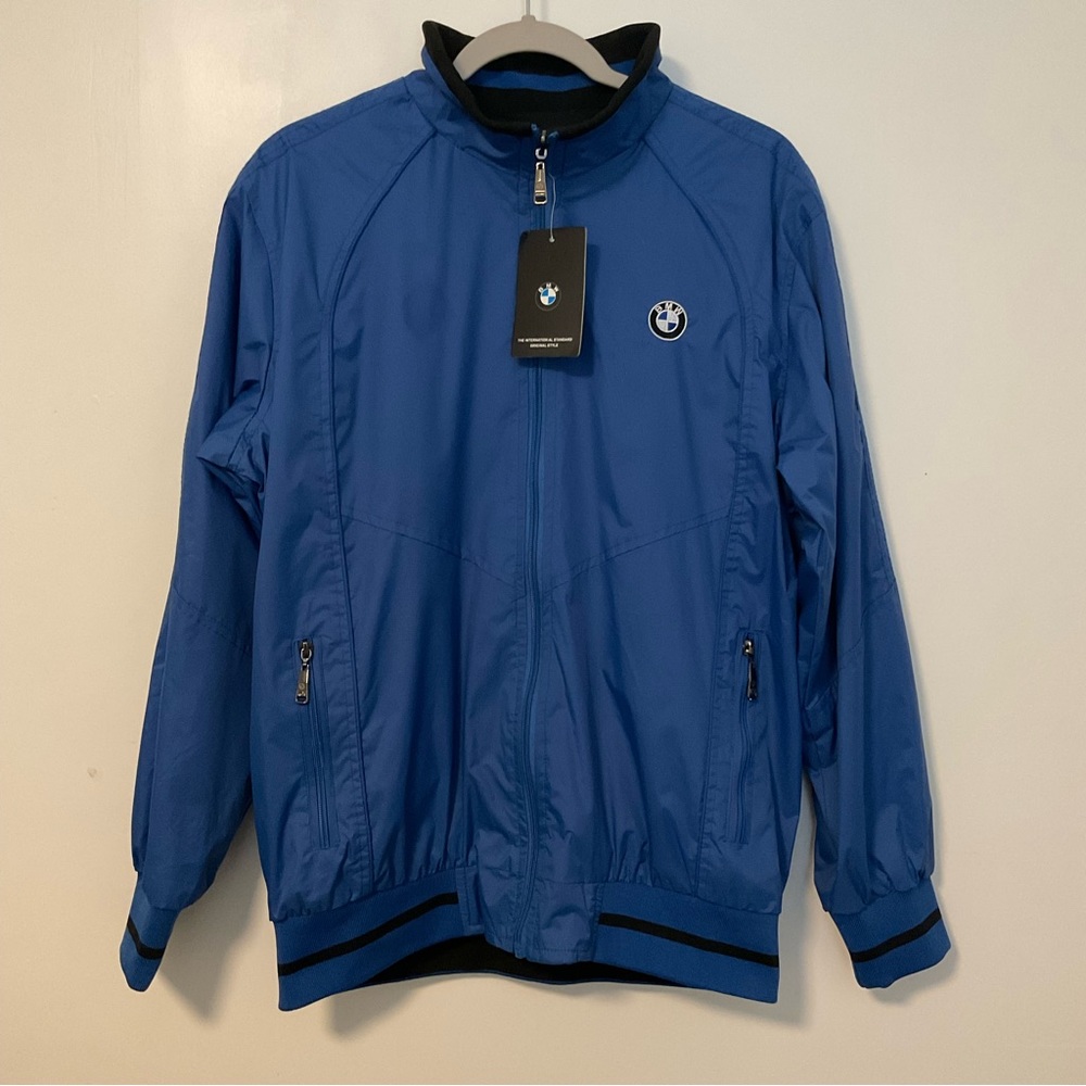 BMW Blue & Black Reversible Double Sided Full Zip Bomber Jacket NWT